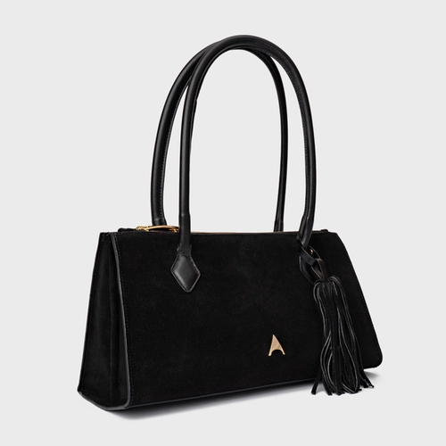 Bolsa Tote Allora Grande Couro Suede Preto