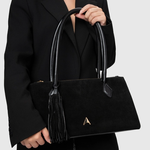Bolsa Tote Allora Grande Couro Suede Preto