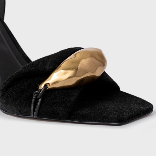 Sandália Gold Salto Anabela Couro Suede Preto