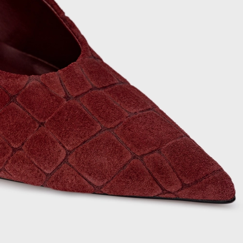 Scarpin Anabela Couro Croco Suede Vinho Mahogany