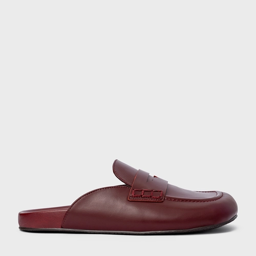 Mule Clog Flat Simple Couro Vinho Mahogany