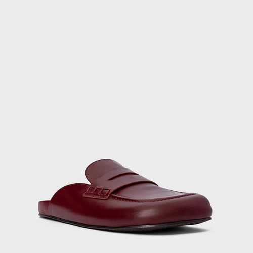Mule Clog Flat Simple Couro Vinho Mahogany