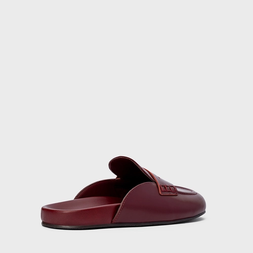 Mule Clog Flat Simple Couro Vinho Mahogany