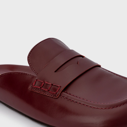 Mule Clog Flat Simple Couro Vinho Mahogany