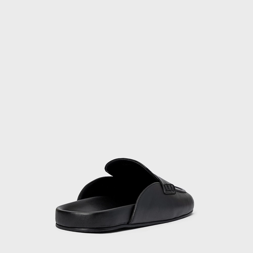 Mule Clog Flat Simple Couro Preto