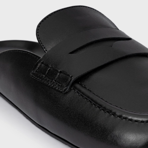 Mule Clog Flat Simple Couro Preto