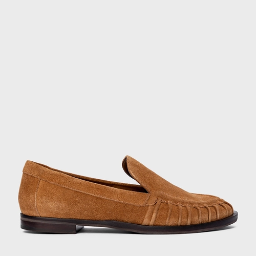 Loafer Drapeado Couro Suede Marrom Saddle