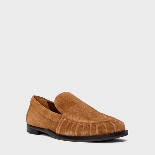 Loafer Drapeado Couro Suede Marrom Saddle