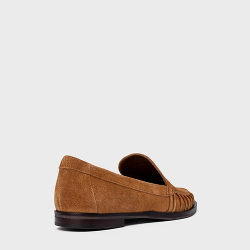 Loafer Drapeado Couro Suede Marrom Saddle