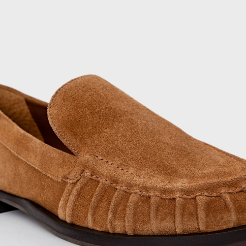 Loafer Drapeado Couro Suede Marrom Saddle