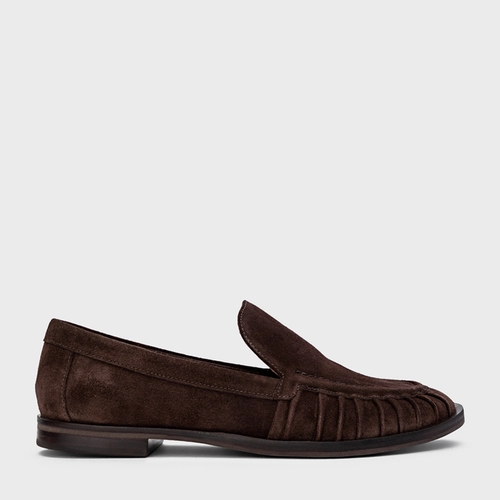 Loafer Drapeado Couro Suede Marrom Ganache