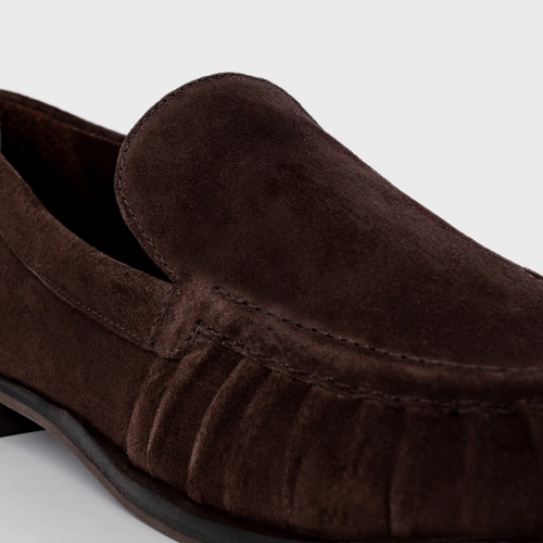 Loafer Drapeado Couro Suede Marrom Ganache