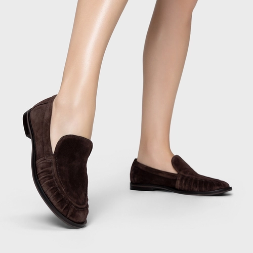 Loafer Drapeado Couro Suede Marrom Ganache