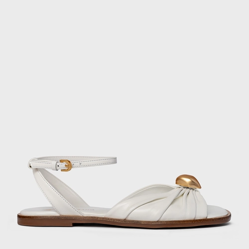 Sandália Flat Gold Ball Couro Branco