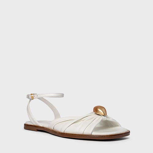 Sandália Flat Gold Ball Couro Branco