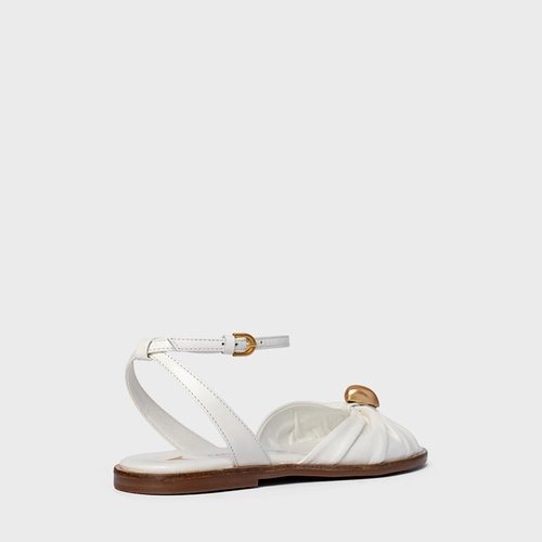 Sandália Flat Gold Ball Couro Branco