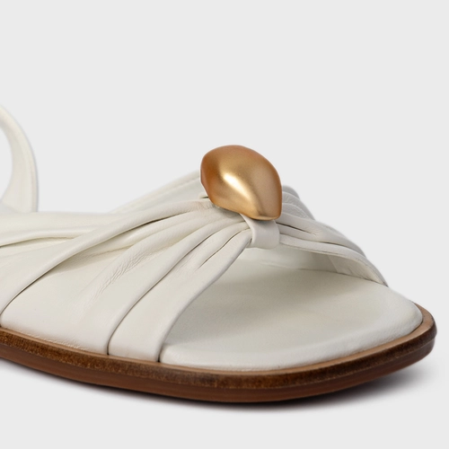 Sandália Flat Gold Ball Couro Branco