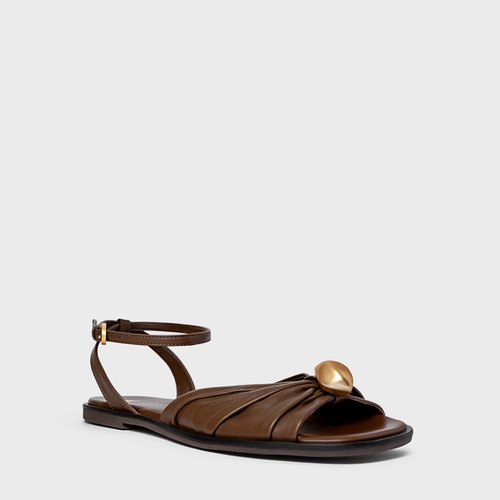 Sandália Flat Gold Ball Couro Marrom Brownie