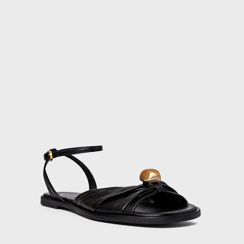 Sandália Flat Gold Ball Couro Preto