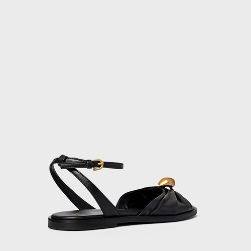 Sandália Flat Gold Ball Couro Preto