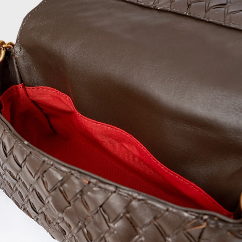 Bolsa Tiracolo Tressê Ciao Pequena Couro Marrom Dark Brown