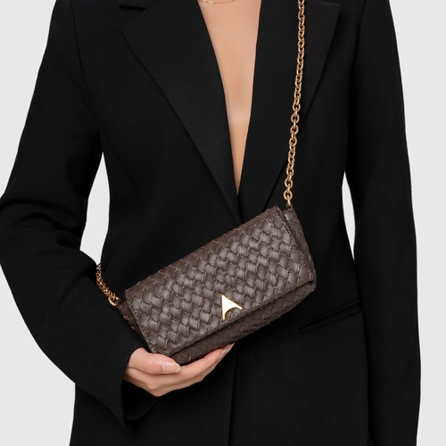 Bolsa Tiracolo Tressê Ciao Pequena Couro Marrom Dark Brown