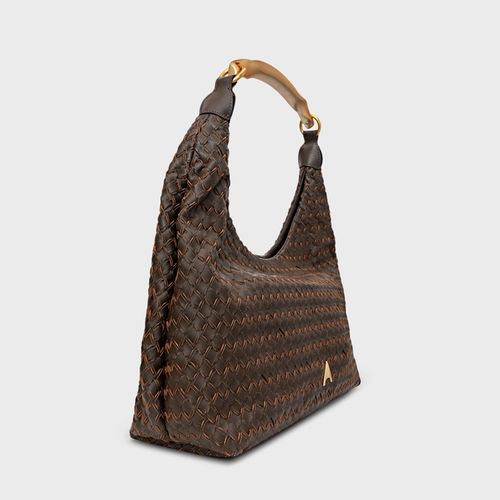 Bolsa Hobo Tressê Strada Grande Couro Marrom Dark Brown