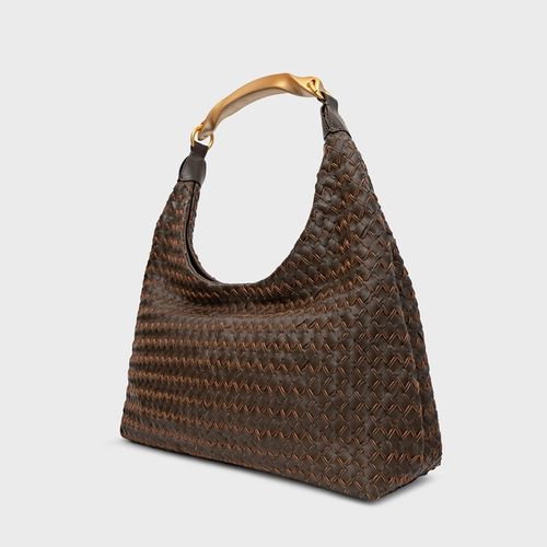 Bolsa Hobo Tressê Strada Grande Couro Marrom Dark Brown