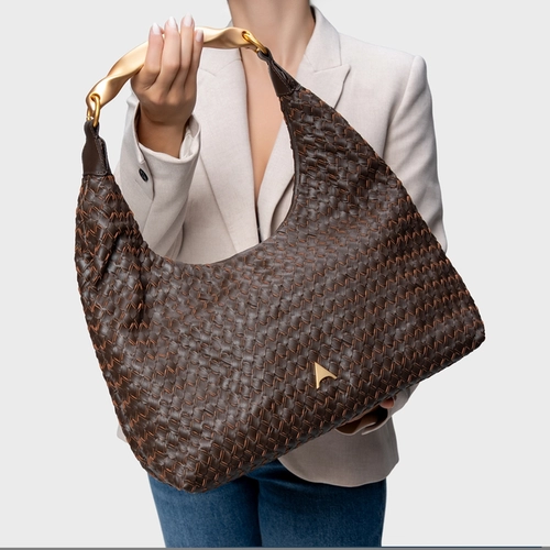 Bolsa Hobo Tressê Strada Grande Couro Marrom Dark Brown