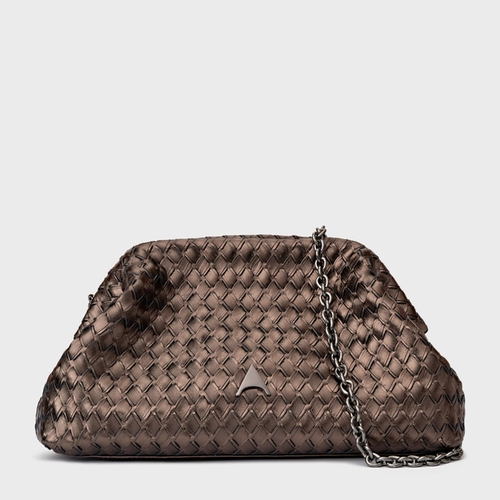 Bolsa Clutch Tressê Dominique Média Couro Metalizado Prata Old