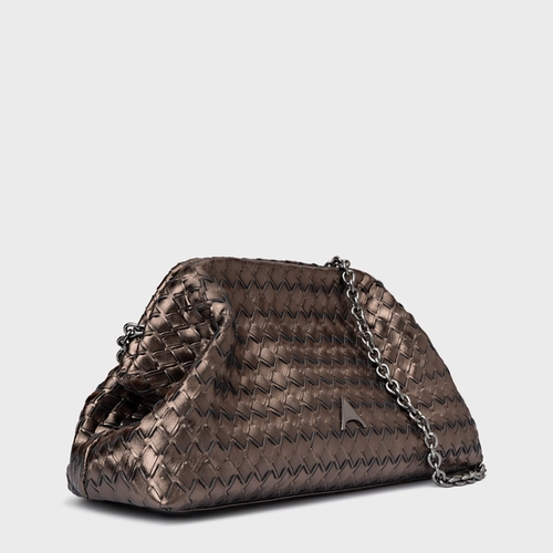 Bolsa Clutch Tressê Dominique Média Couro Metalizado Prata Old