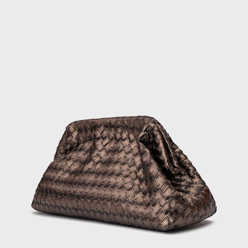 Bolsa Clutch Tressê Dominique Média Couro Metalizado Prata Old