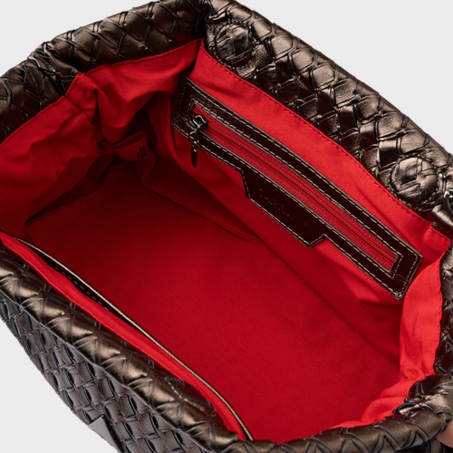 Bolsa Clutch Tressê Dominique Média Couro Metalizado Prata Old