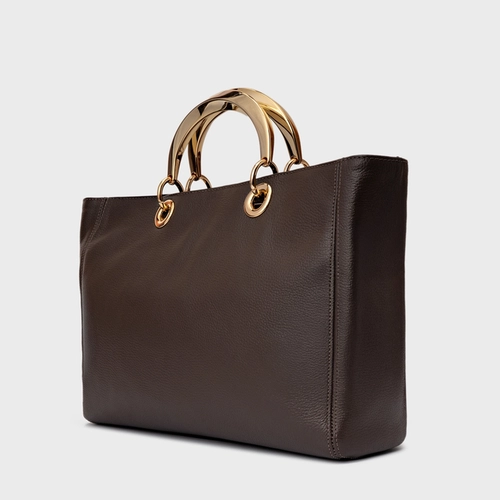 Bolsa Tote Dóris Grande Couro Marrom Dark Brown