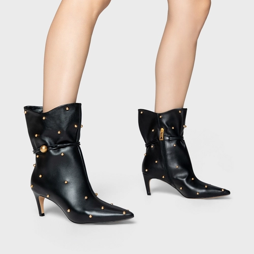 Bota Dream Balls Salto Fino Couro Preto