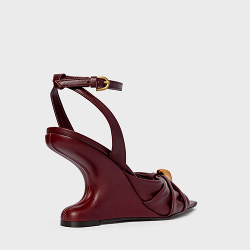 Sandália Gold Ball Anabela Couro Vinho Mahogany