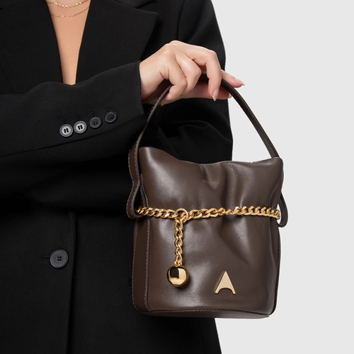 Bolsa Bucket Dream Média Couro Marrom Dark Brown