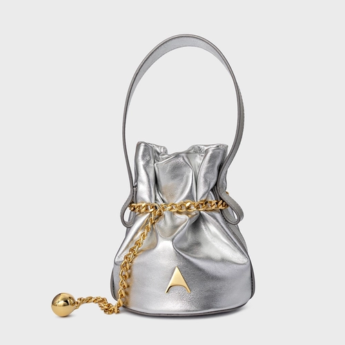 Bolsa Bucket Dream Média Couro Metalizado Prata