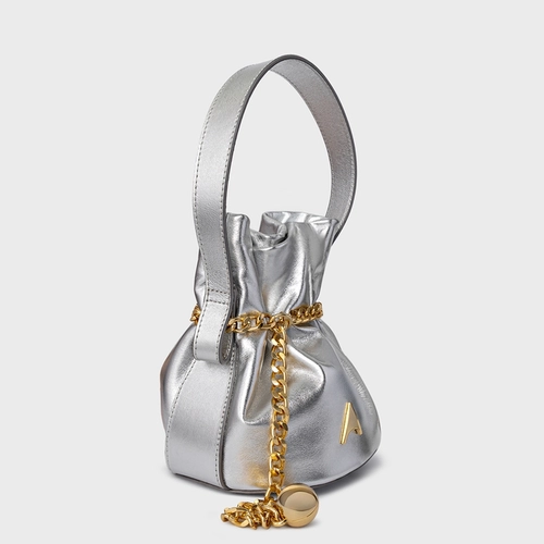 Bolsa Bucket Dream Média Couro Metalizado Prata