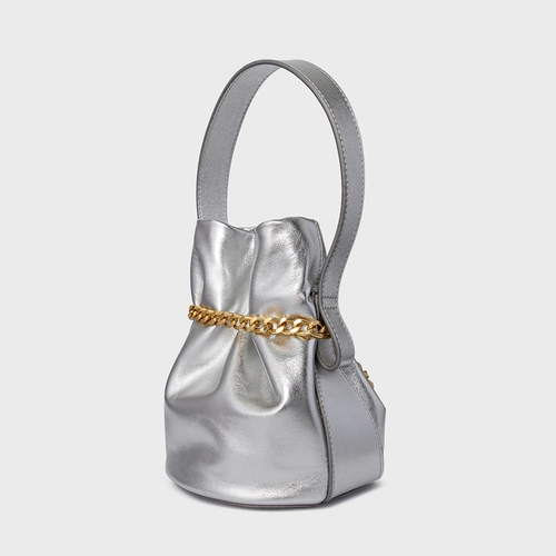 Bolsa Bucket Dream Média Couro Metalizado Prata
