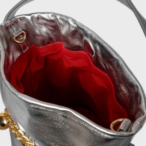 Bolsa Bucket Dream Média Couro Metalizado Prata