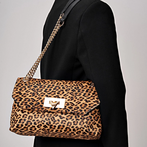 Bolsa Shoulder Helene Média Pelo Animal Print Honey