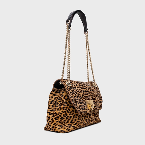 Bolsa Shoulder Helene Média Pelo Animal Print Honey