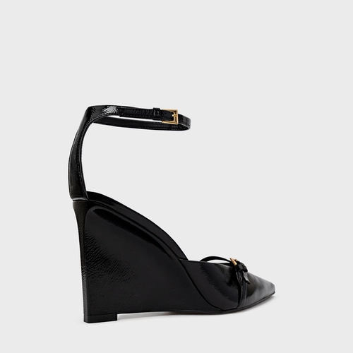 Scarpin Slingback Fivelas Anabela Couro Verniz Preto