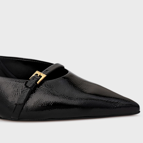 Scarpin Slingback Fivelas Anabela Couro Verniz Preto