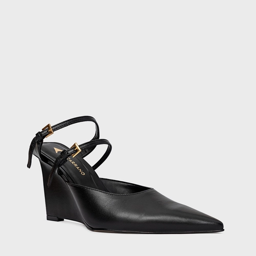 Mule Fivelas Anabela Couro Preto