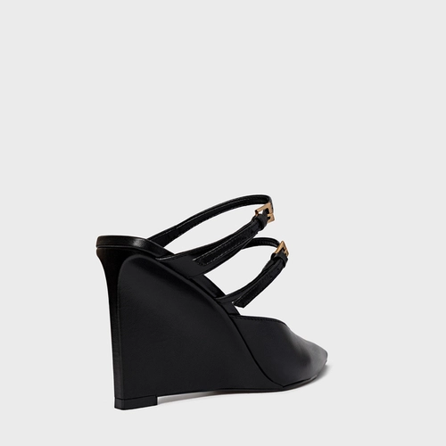 Mule Fivelas Anabela Couro Preto