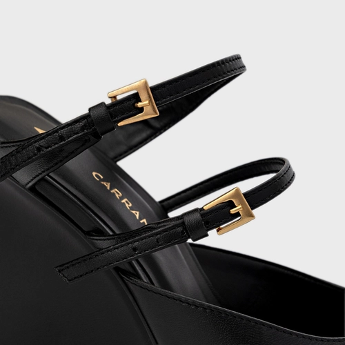 Mule Fivelas Anabela Couro Preto