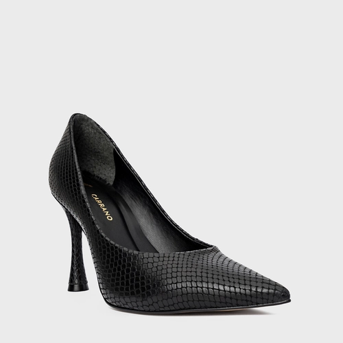 Scarpin Francesca Salto Fino Couro Snake Preto