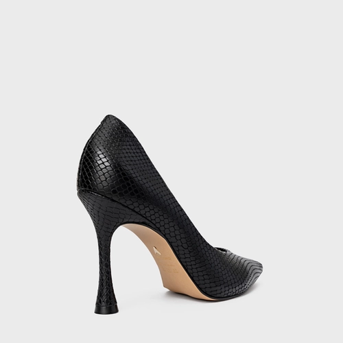 Scarpin Francesca Salto Fino Couro Snake Preto